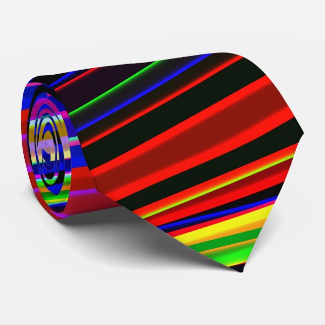 Vibrant Neon Striped Abstract Pattern Tie (Rolled)