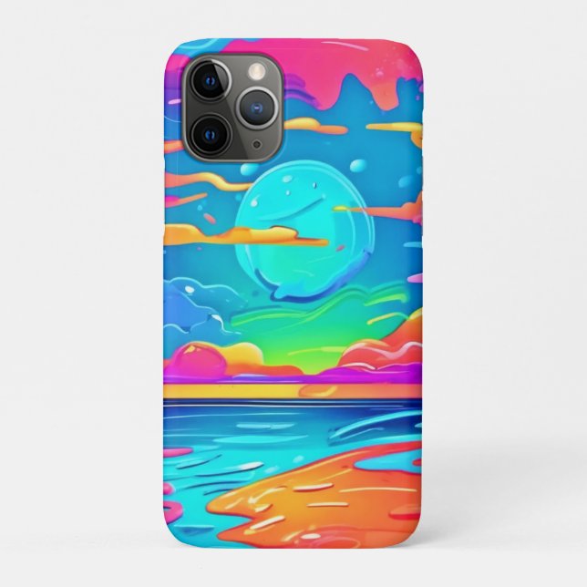 Vibrant Neon Sunset Over Ocean Waves Case-Mate iPhone Case (Back)