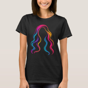 Vibrant Neon Wavy Hair Minimalist Illustration T-Shirt
