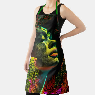 Vibrant Neon Woman's, Head Close-Up Apron