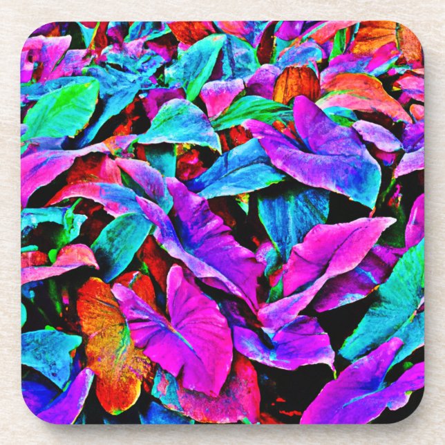 Vibrant NeonFoliage Glow Leaves Coaster (Front)