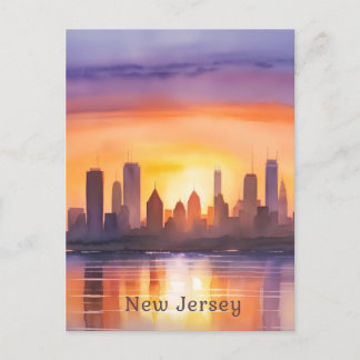 Vibrant New Jersey Watercolor Sunset Art  Postcard