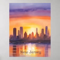 Vibrant New Jersey Watercolor Sunset Art 