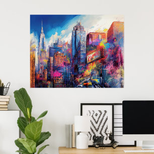 Vibrant New York City Colourful Skyline Art Poster