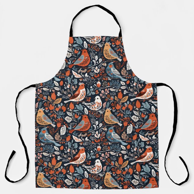 Vibrant Nordic Floral And Bird Pattern  Apron (Front)