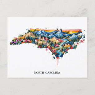 Vibrant North Carolina Landscape Map Art Colorfu Holiday Postcard