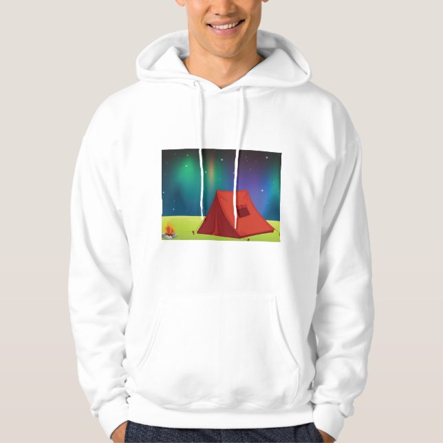 Vibrant Northern Lights Camping Tent Night Hoodie (Front)