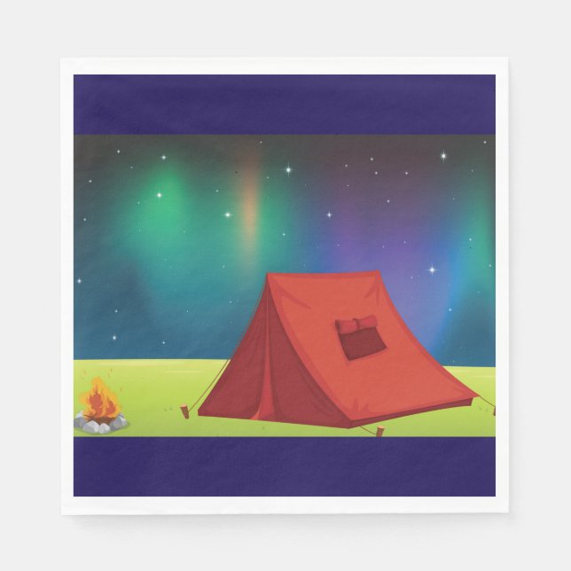 Vibrant Northern Lights Camping Tent Night Napkin (Front)