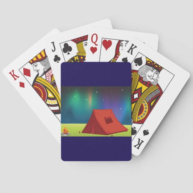 Vibrant Northern Lights Camping Tent Night Playing Cards (Back)