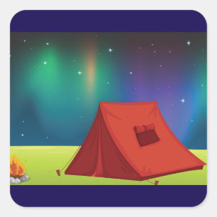 Vibrant Northern Lights Camping Tent Night Square Sticker