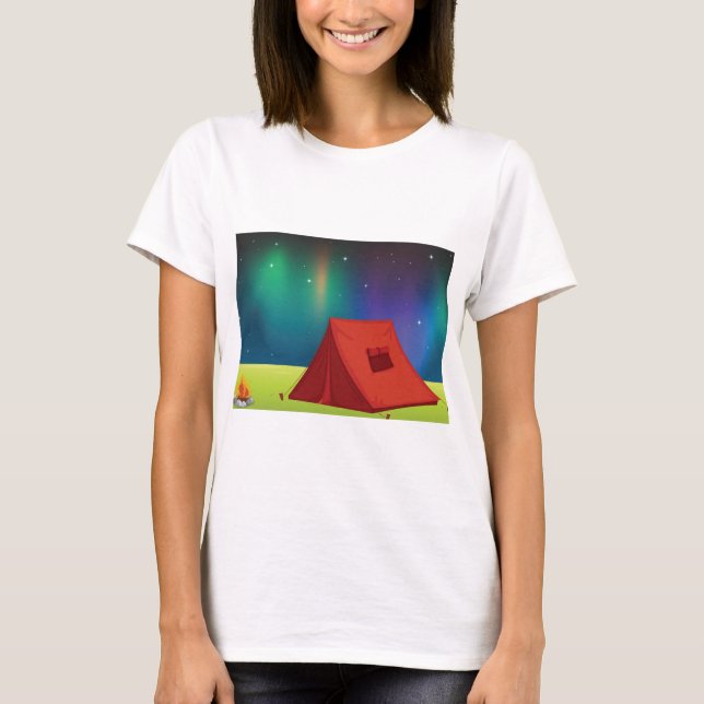 Vibrant Northern Lights Camping Tent Night T-Shirt (Front)