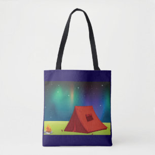 Vibrant Northern Lights Camping Tent Night Tote Bag