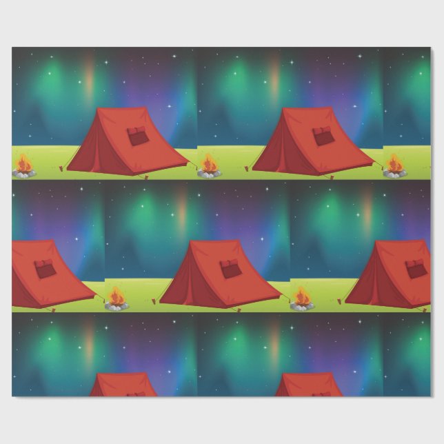 Vibrant Northern Lights Camping Tent Night Wrapping Paper (Flat)