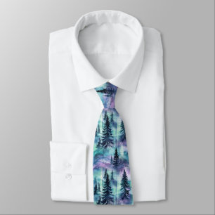 Vibrant Northern Lights Dark Pine Winter Sky Tie