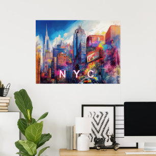 Vibrant NYC Colourful Skyline Art Poster