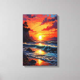 Vibrant Ocean Sunset - Coastal Art Canvas Print