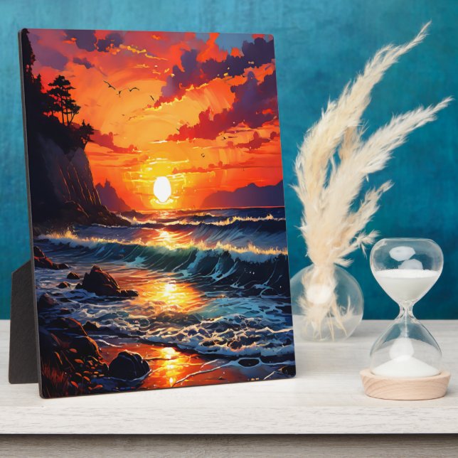 Vibrant Ocean Sunset - Coastal Art Plaque (Side)