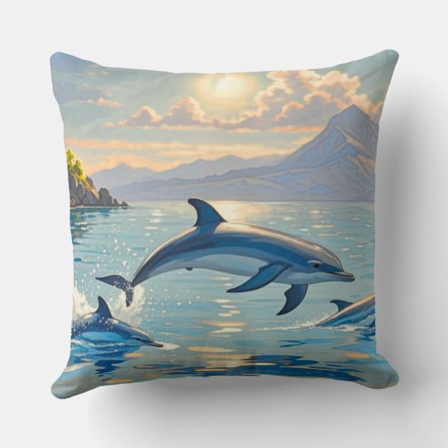 Vibrant Ocean Sunset Decorative Cushion (Back)