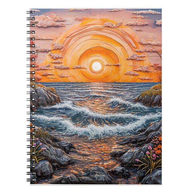 Vibrant Ocean Sunset Landscape Notebook (Front)
