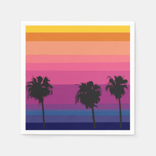 Vibrant ocean sunset with silhouettes of palms napkin
