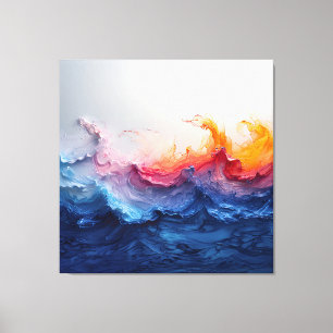 Vibrant Ocean Wave Resin Surge Glow Canvas Print