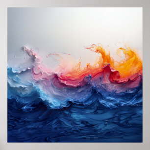 Vibrant Ocean Wave Resin Surge Glow Poster