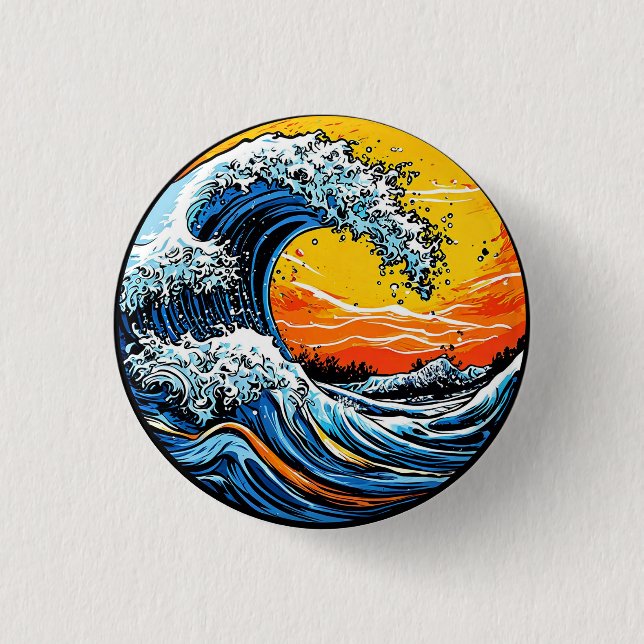 Vibrant Ocean Wave With Fiery Sunset 3 Cm Round Badge (Front)