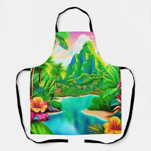 Vibrant Ocean Waves & Palm Trees Art Apron