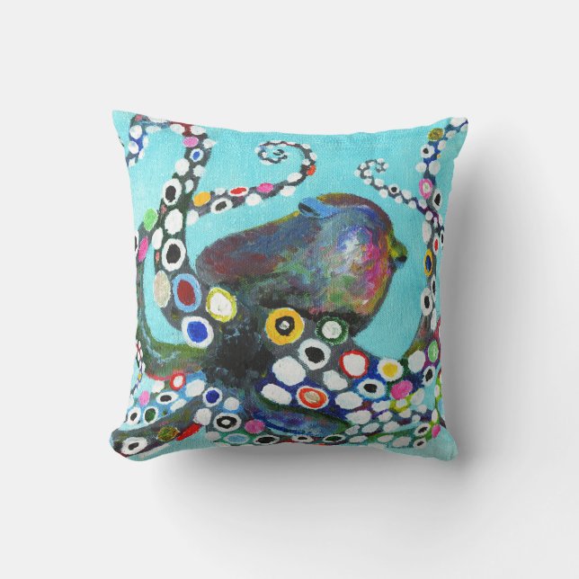 Vibrant Octopus: Acrylic Illustration Cushion (Front)