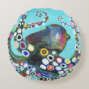 Vibrant Octopus: Acrylic Illustration Round Cushion
