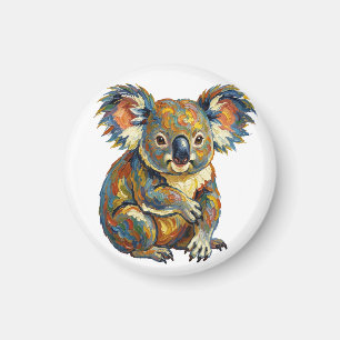 Vibrant Oil Painting Style Colorful Impasto Koala Magnet