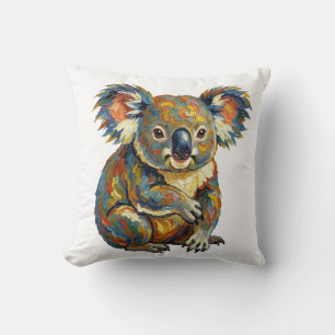 Vibrant Oil Painting Style Colourful Impasto Koala Cushion