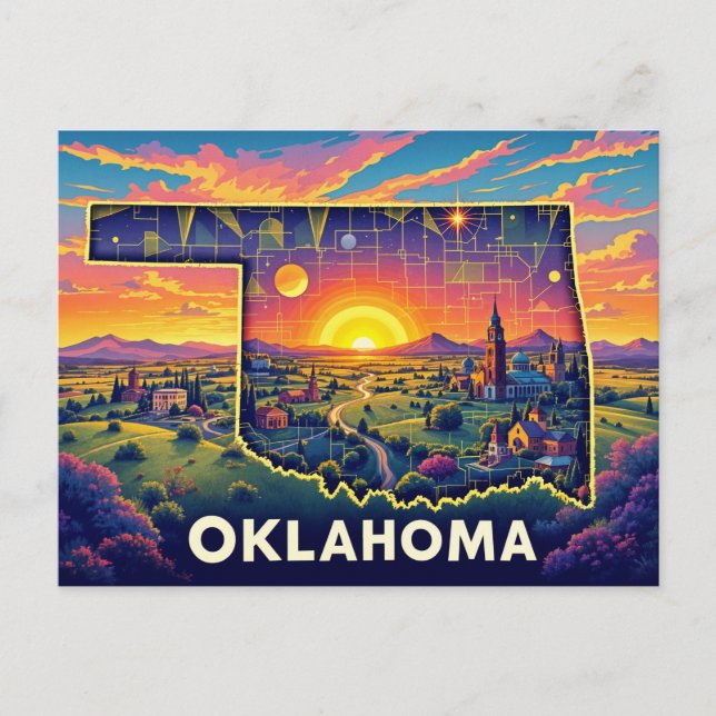 Vibrant Oklahoma Landscape Art | Colourful State I Holiday Postcard (Front)