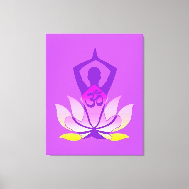 Vibrant OM Namaste Spiritual Lotus Flower Yoga Canvas Print (Front)