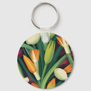 Vibrant Onion Flower Pattern Key Ring
