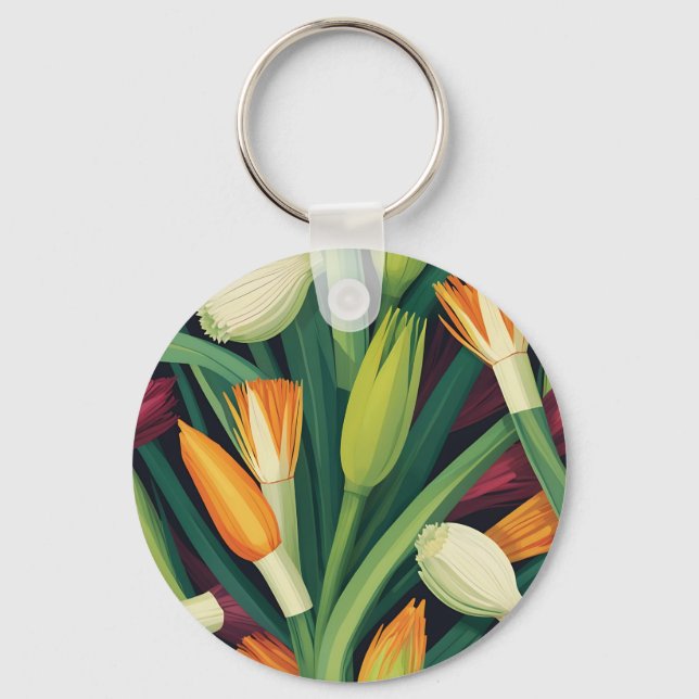 Vibrant Onion Flower Pattern Key Ring (Front)