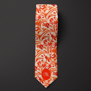 Vibrant Orange Abstract Botanical Tie