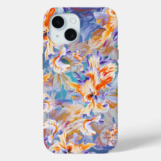 Vibrant Orange and Blue Abstract Floral iPhoneCase iPhone 15 Case