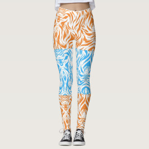 Vibrant Orange and Blue Abstract Swirl Pattern Leg Leggings