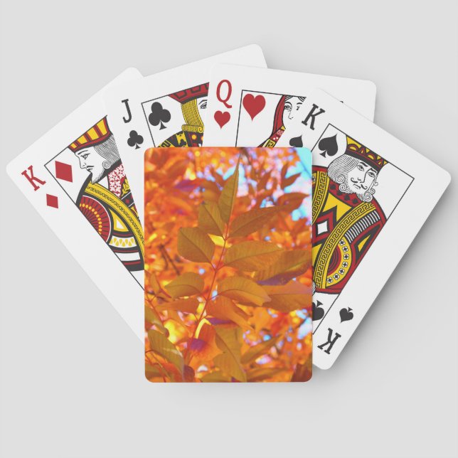 Vibrant Orange and Gold Autumn Leaves Playing Cards (Back)