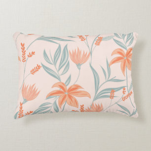 Vibrant Orange and Green Floral Pattern Art Decorative Cushion