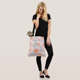Vibrant Orange and Green Floral Pattern Art Tote Bag