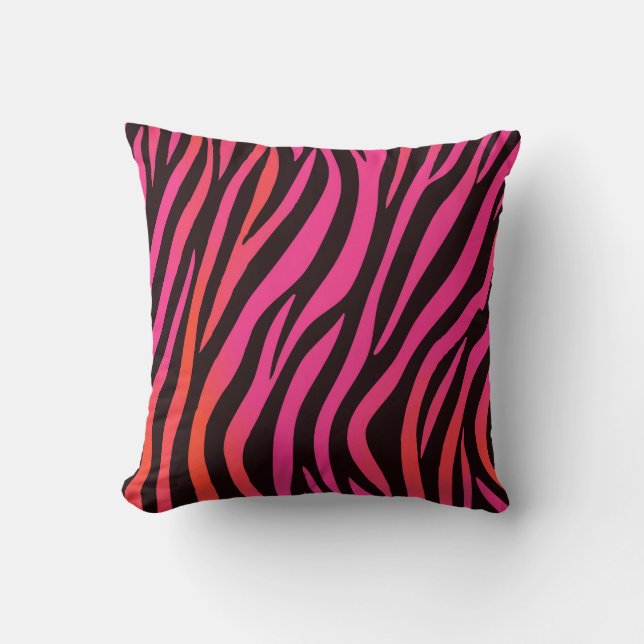 Vibrant Orange and Pink Zebra Print Pattern Cushion (Front)