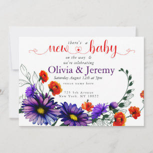 Vibrant Orange and Purple Wildflowers Baby Shower Invitation