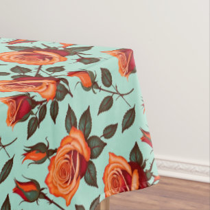 Vibrant Orange And Red Roses Tablecloth