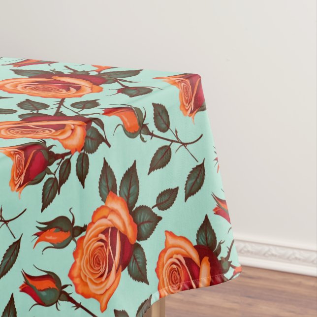 Vibrant Orange And Red Roses Tablecloth (In Situ)