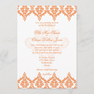 Vibrant Orange and White Damask Wedding invitation