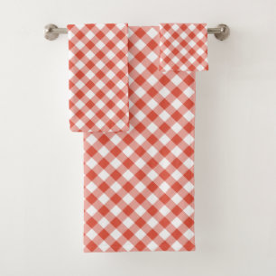 Vibrant Orange and White Gingham Plaid Towel Set