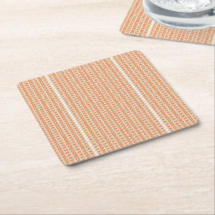 Vibrant Orange and White Striped Background with Square Paper Coaster