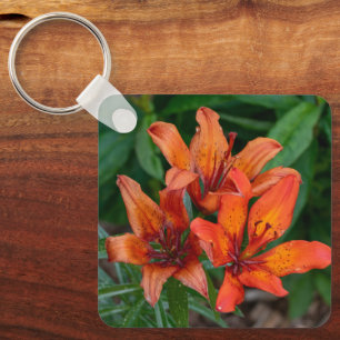 Vibrant Orange Blooms, Day Lilies Key Ring